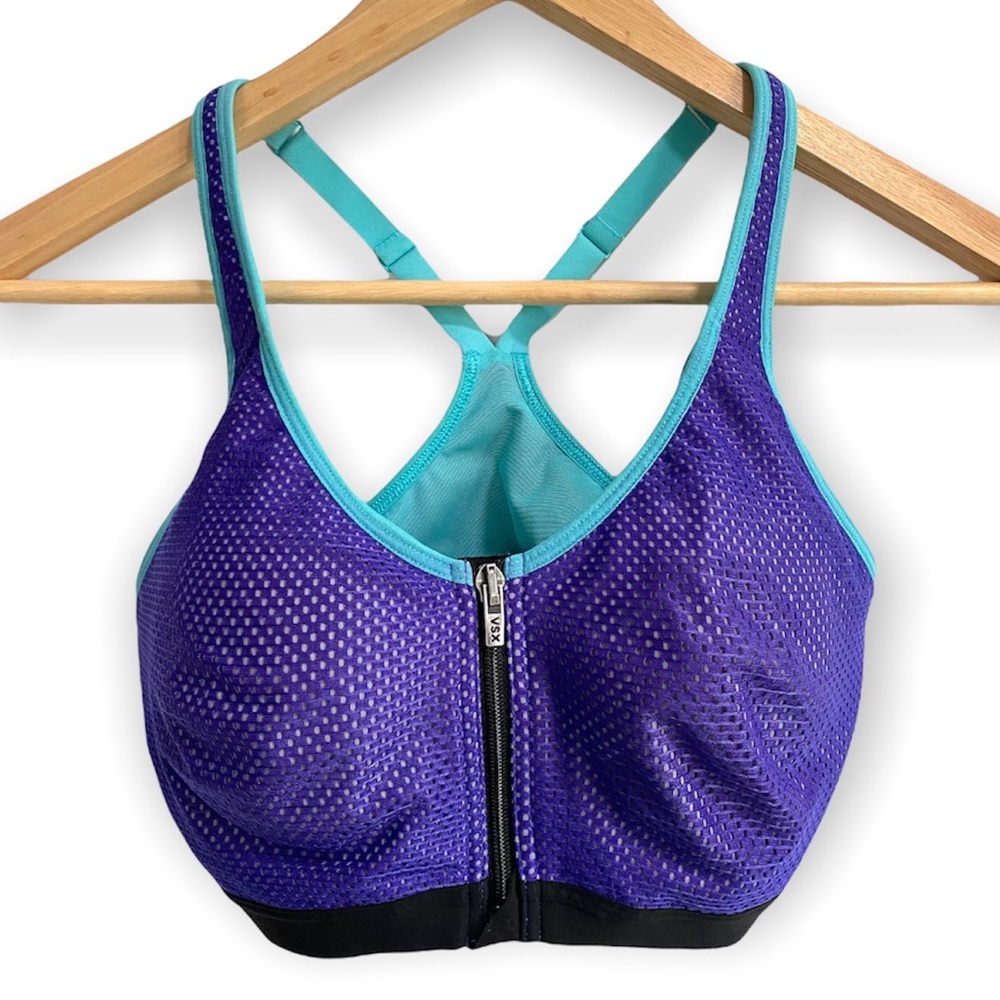 Victoria's Secret VSX SPORT Purple Teal Zip Front Sports Bra within a Bra, 32D